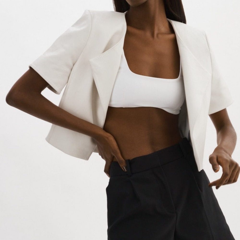 Lamarque White Cropped Short Sleeve Blazer
